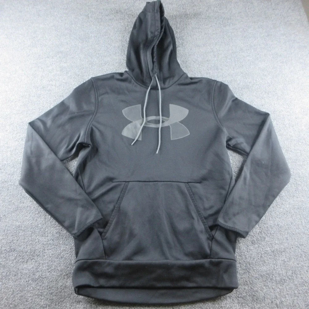 Under Armour Hoodie Mens S Black Pullover Fleece Big Logo Sweatshirt Pockets
